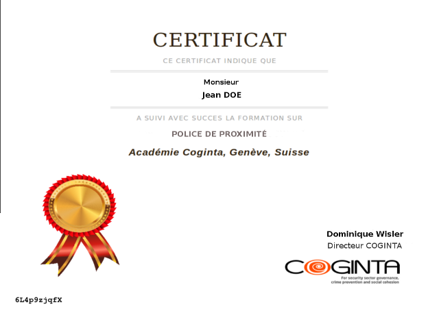 Exemple certificat COGINTA pour Jean DOE